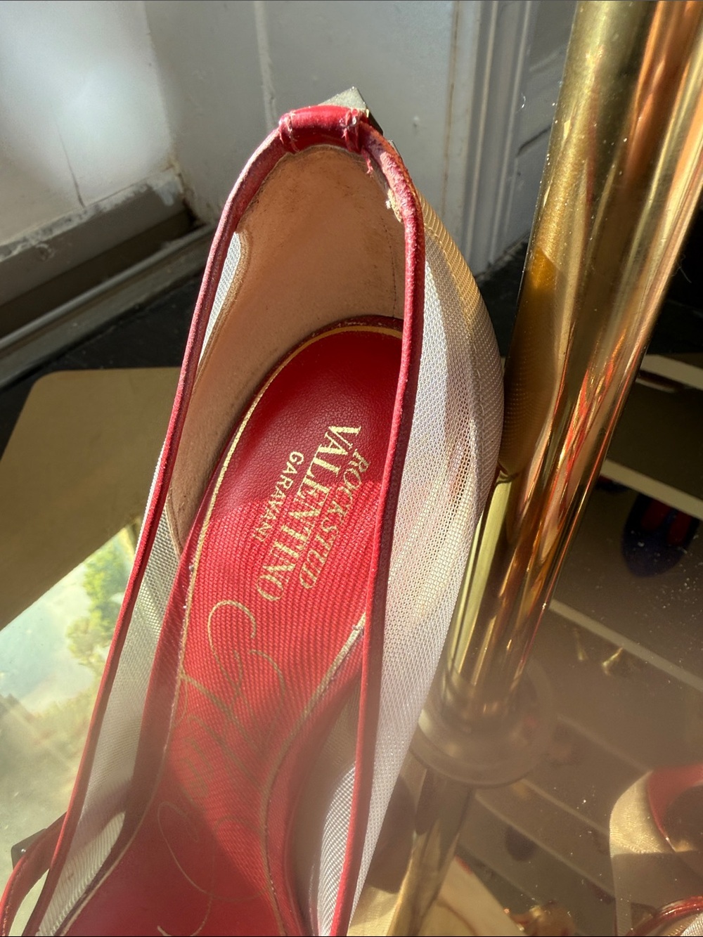 Valentino Garavani red and Gold Studded Pointed-Toe Flats - Picture 13 of 13